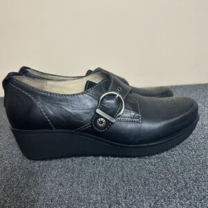 Dromedaries Black‎ Leather Wedge Dark Academia Buckle 41  10.5-11